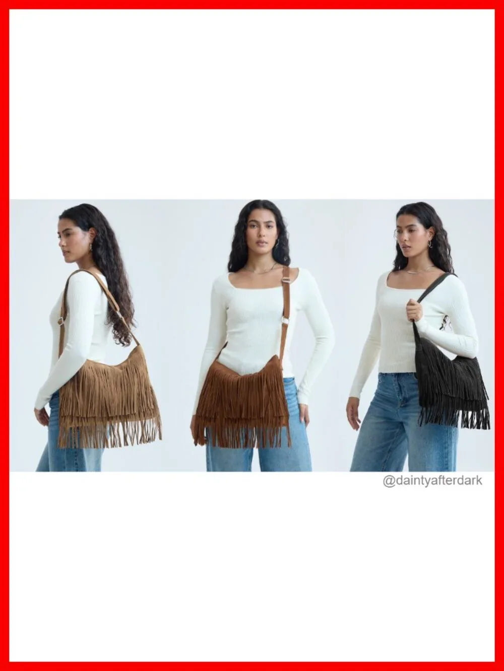Tassel Faux Suede Leather Hobo Cross Body Shoulder Bag Women Sling Bag